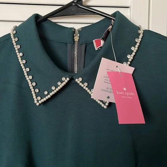 Kate Spade Green Diamanté Collar Dress. NWT - Picture 8 of 13